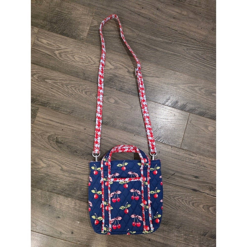 Vera Bradley Cherry Print Mini Tote Navy Blue Quilted Crossbody Bag Handbag